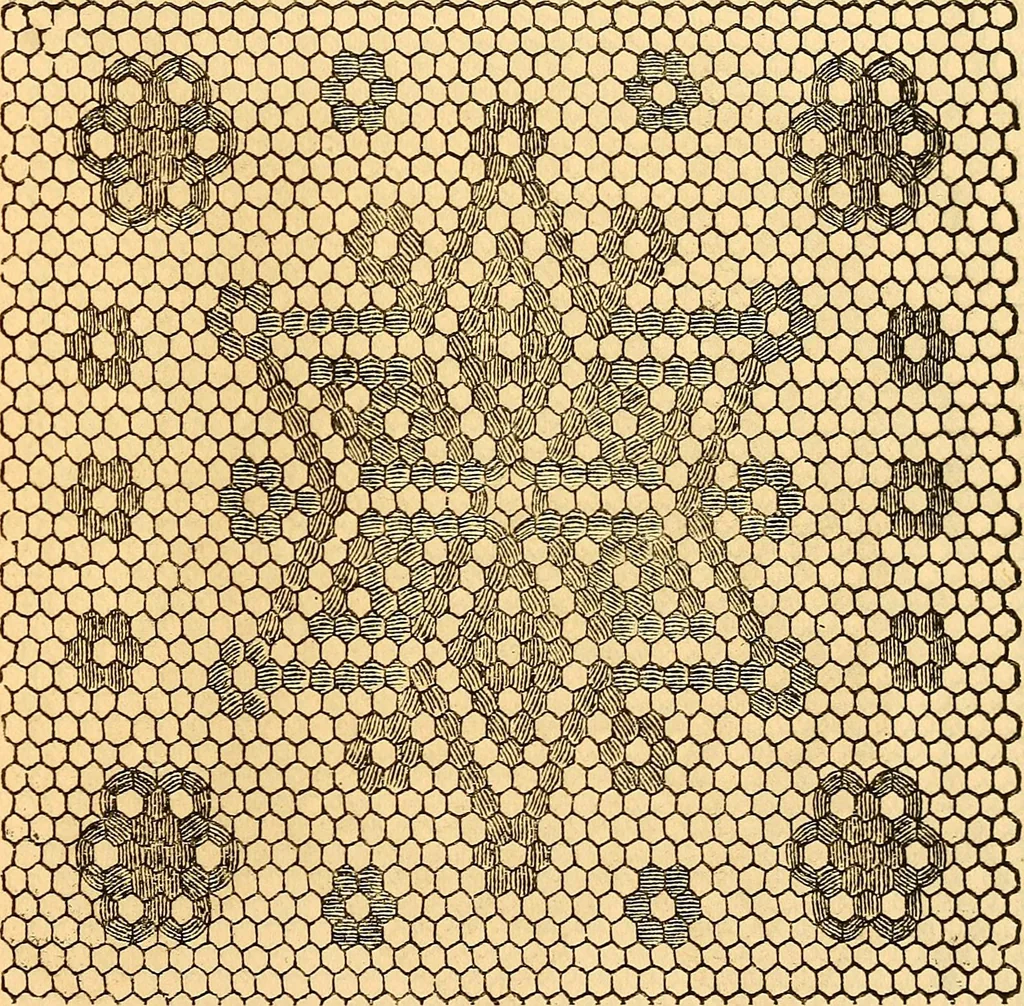 An illustration from Ingalls' hand-book of darned lace patterns .., 1885, leaf 14