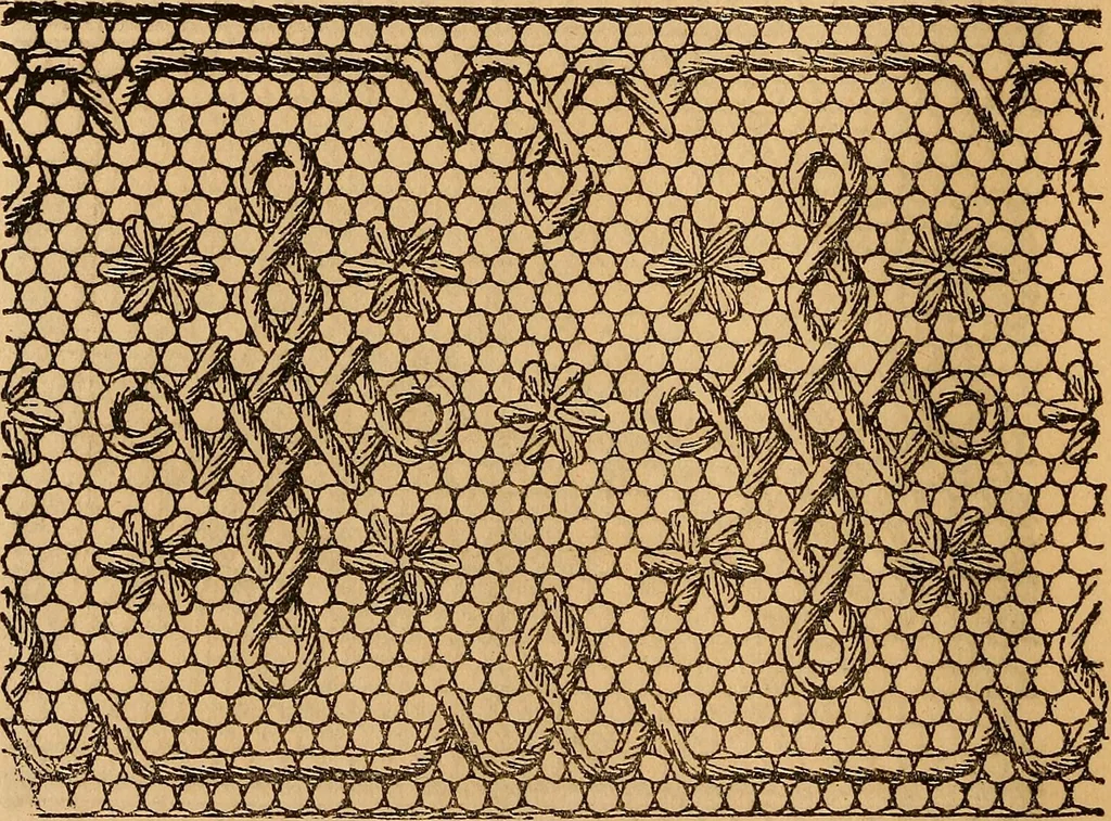 An illustration from Ingalls' hand-book of darned lace patterns .., 1885, leaf 21
