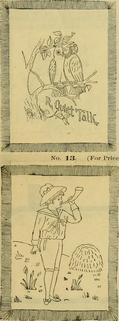 An illustration from Ingalls' illustrated catalogue and special wholesale price list of stamped goods, stamping outfits, fancy work materials, Briggs' transfer patterns, fancy work books and art novelties, 1887, leaf 6