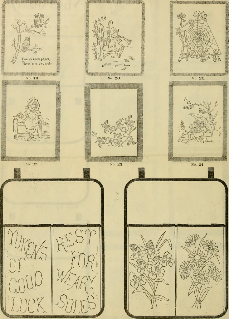 An illustration from Ingalls' illustrated catalogue and special wholesale price list of stamped goods, stamping outfits, fancy work materials, Briggs' transfer patterns, fancy work books and art novelties, 1887, leaf 7