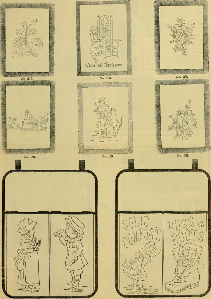 An illustration from Ingalls' illustrated catalogue and special wholesale price list of stamped goods, stamping outfits, fancy work materials, Briggs' transfer patterns, fancy work books and art novelties, 1887, leaf 8