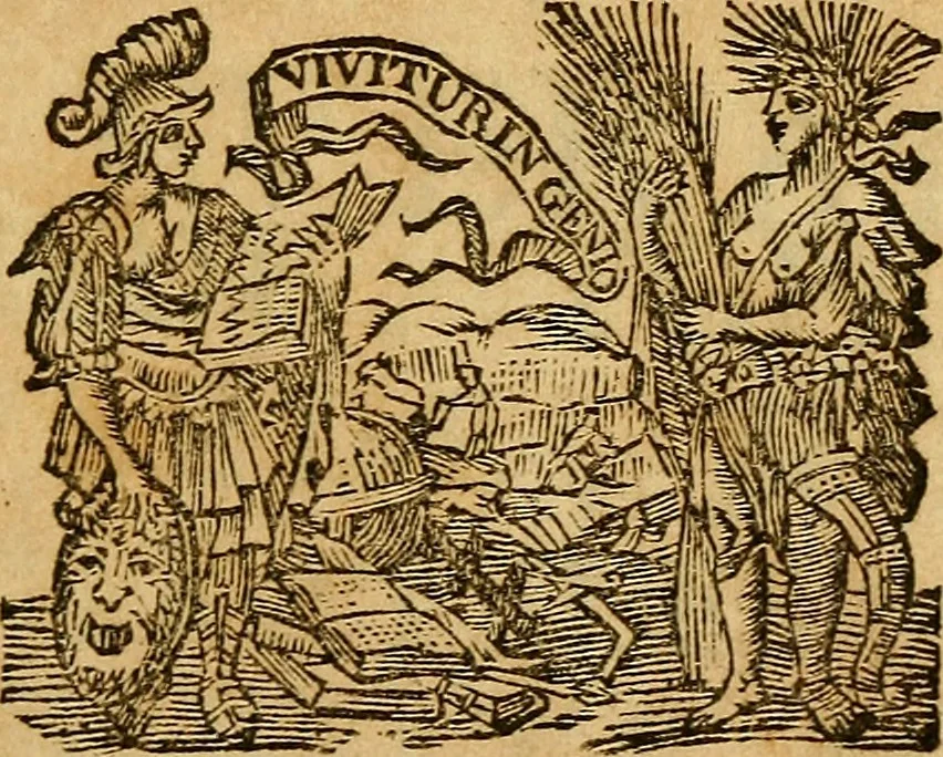 An illustration from In historiam Pomponii de origine juris : et omnium magistratuum et successione prudentium, exercitationes, 1691, leaf 4
