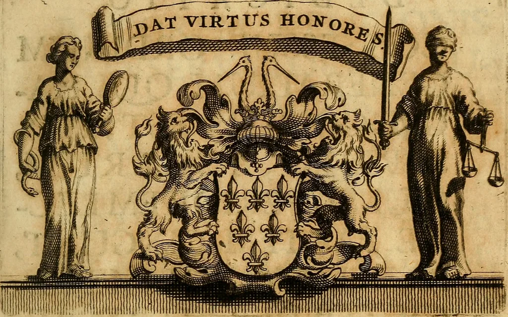 An illustration from In historiam Pomponii de origine juris : et omnium magistratuum et successione prudentium, exercitationes, 1691, leaf 6