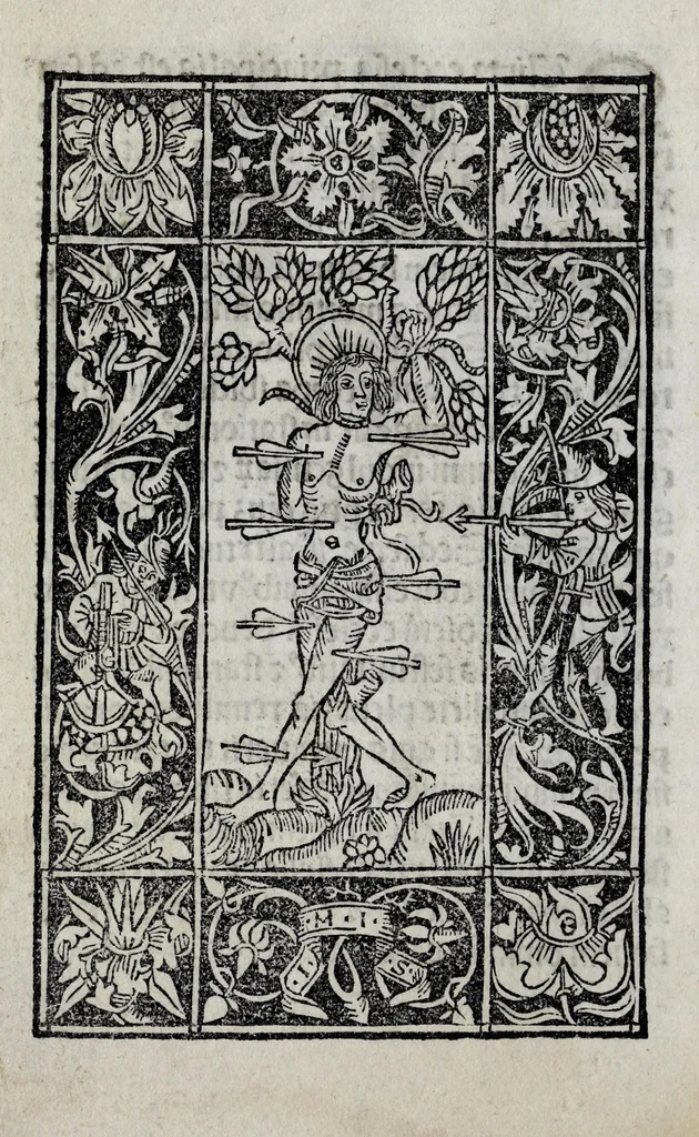 An illustration from In isto opusculo dicit' quomodo Romulus [&] Remus nati sunt [&] educati... De indulgentijs omnium ecclesiarum [&] reliquijs que Rome existunt. De staionibus in eisde₅ per circulum anni [&]c, leaf 64