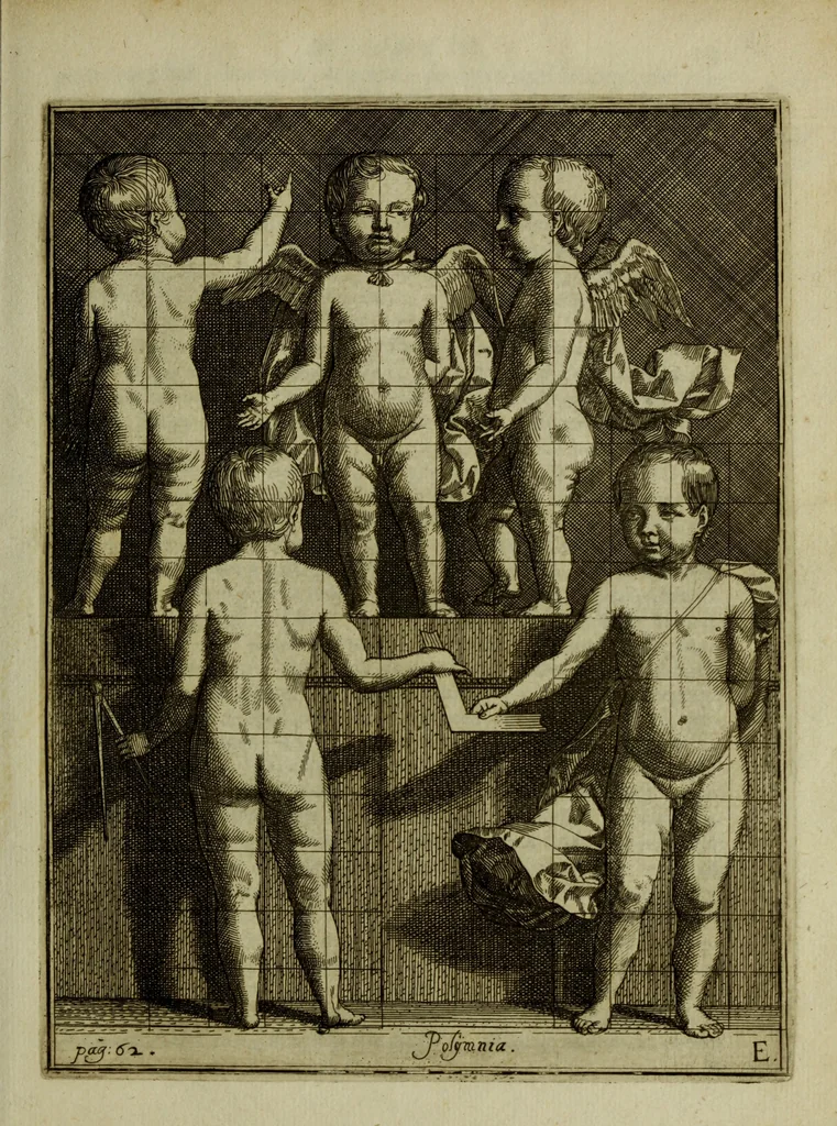 An illustration from Inleyding tot de hooge schoole der schilderkonst: anders de zichtbaere werelt. : verdeelt in negen leerwinkels, yder bestiert door eene der zanggodinnen. Ten hoogsten noodzakelijk, tot onderwijs, voor alle die deeze edele, vrye, en hooge konst oeffenen, of met yver zoeken te leeren, of anders eenigzins beminnen., 1678, leaf 92
