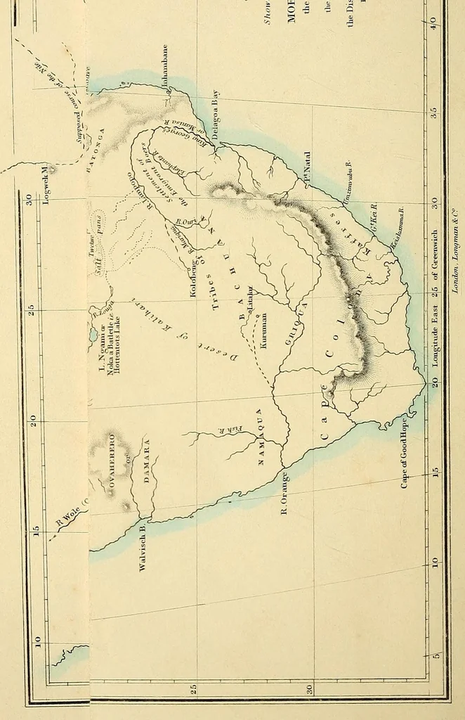 An illustration from Inner Africa laid open, in an attempt to trace the chief lines of communication across that continent south of the equator; with the routes to the Muropue and the Cazembe, Moenemoezi and Lake Nyassa; the journeys of the Rev. Dr. Krapf and the Rev. J. Rebmann on the eastern coast; and the discoveries of Messrs. Oswell and Livingstone in the heart of the continent, 1852, leaf 10