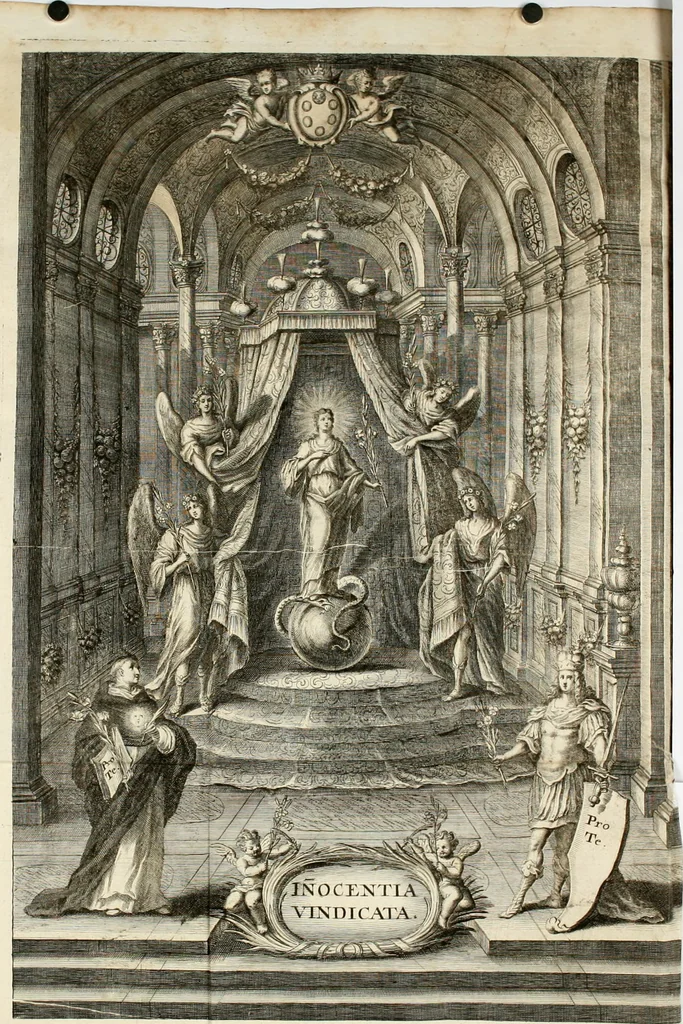 An illustration from Innocentia vindicata : in qua gravissimis argumentis ex S. Thoma petitis ostenditur, angelicum doctorem pro Immaculato Conceptu Deiparae sensisse & scripsisse ..., 1695, leaf 12