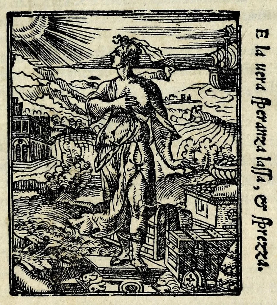 An illustration from I nomi antichi et moderni dell'antica citta di Roma & de tutti i popoli, provincie, citta, fiumi, monti, selue & altri luochi de tutta Italia, come al presente si adimandano, 1550, leaf 7