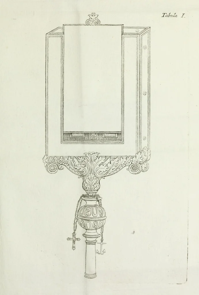 An illustration from In perantiquam sacram tabulam Graecam insigni Sodalitio Sanctae Mariae Caritatis Venetiarum ab Amplissimo Cardinali Bessarione dono datam dissertatio, 1767, leaf 163