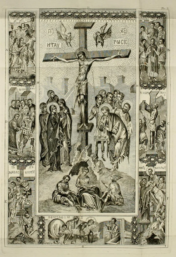 An illustration from In perantiquam sacram tabulam Graecam insigni Sodalitio Sanctae Mariae Caritatis Venetiarum ab Amplissimo Cardinali Bessarione dono datam dissertatio, 1767, leaf 165
