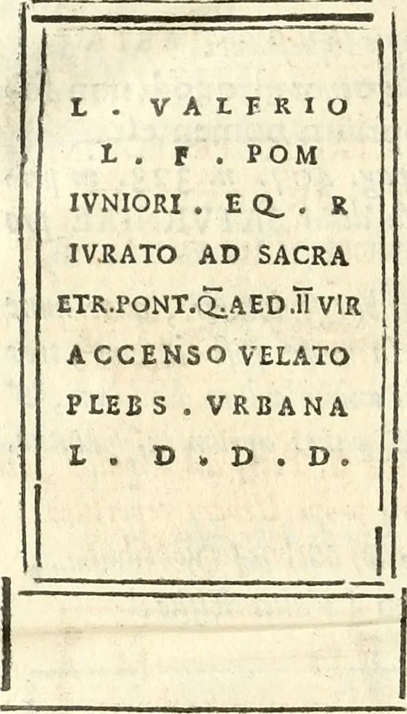 An illustration from Inscriptiones antiqvae in Etrvriae vrbibvs exstantes, 1727, leaf 581
