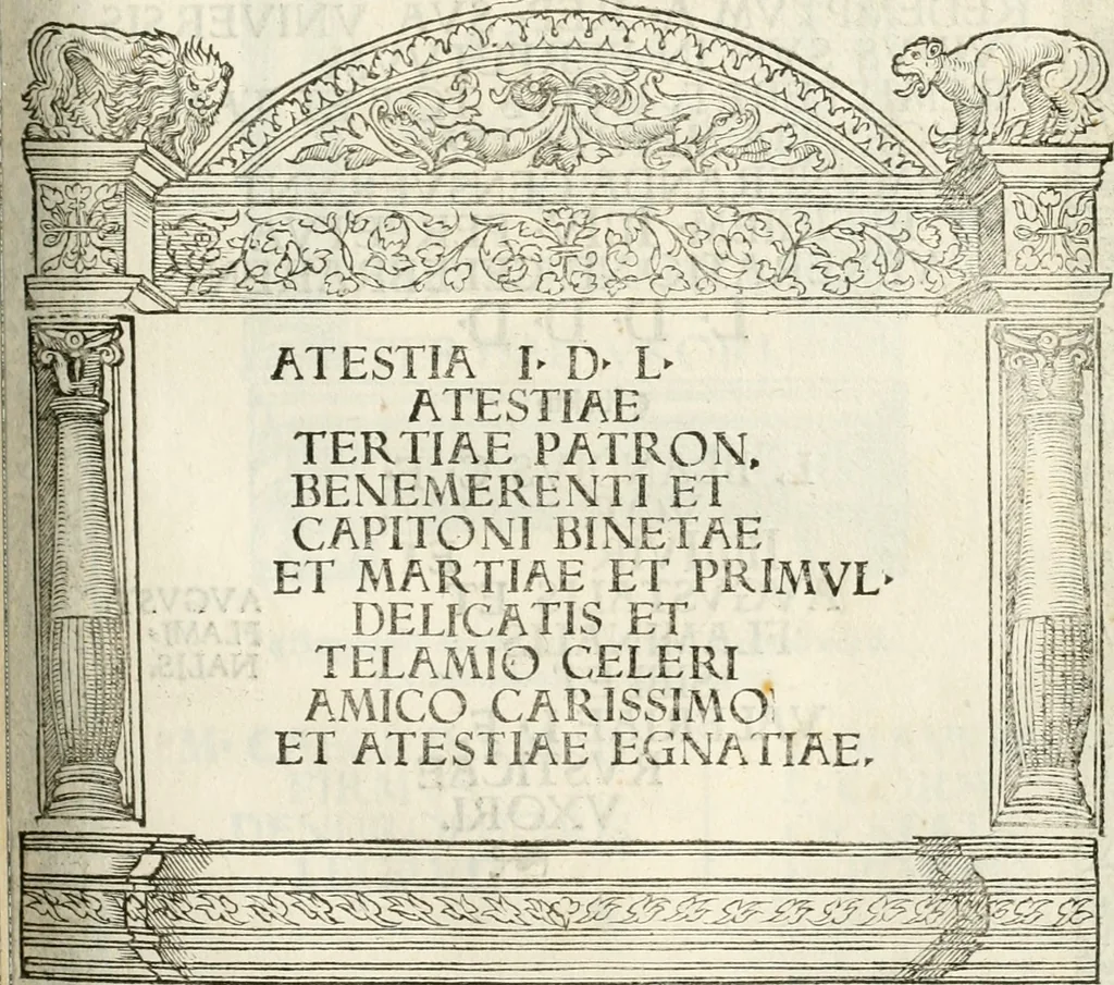 An illustration from Inscriptiones sacrosanctae vetvstatis : non illae qvidem romanae, sed totivs fere orbis svmmo stvdio ac maximis impensis Terra Mariqs conquisitæ feliciter incipiunt, 1534, leaf 130