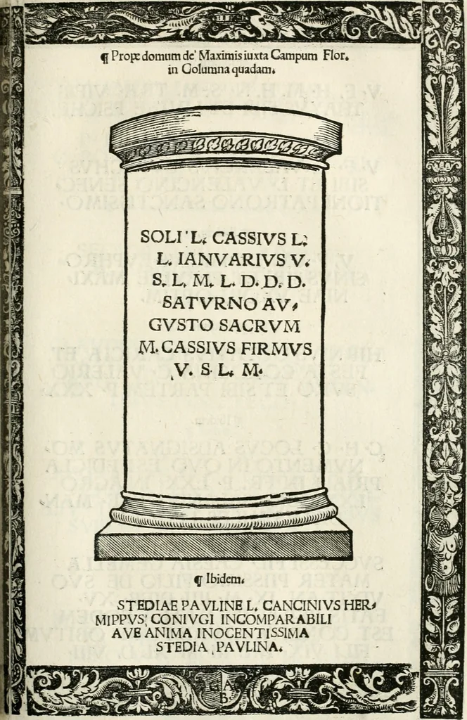 An illustration from Inscriptiones sacrosanctae vetvstatis : non illae qvidem romanae, sed totivs fere orbis svmmo stvdio ac maximis impensis Terra Mariqs conquisitæ feliciter incipiunt, 1534, leaf 344