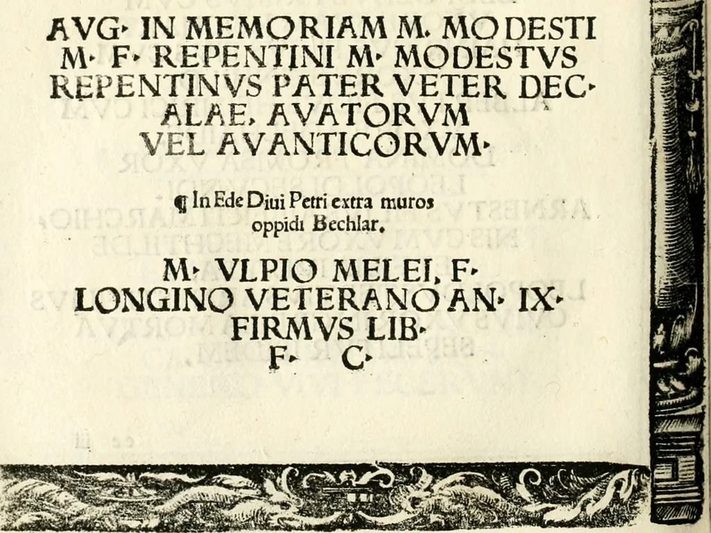 An illustration from Inscriptiones sacrosanctae vetvstatis : non illae qvidem romanae, sed totivs fere orbis svmmo stvdio ac maximis impensis Terra Mariqs conquisitæ feliciter incipiunt, 1534, leaf 447