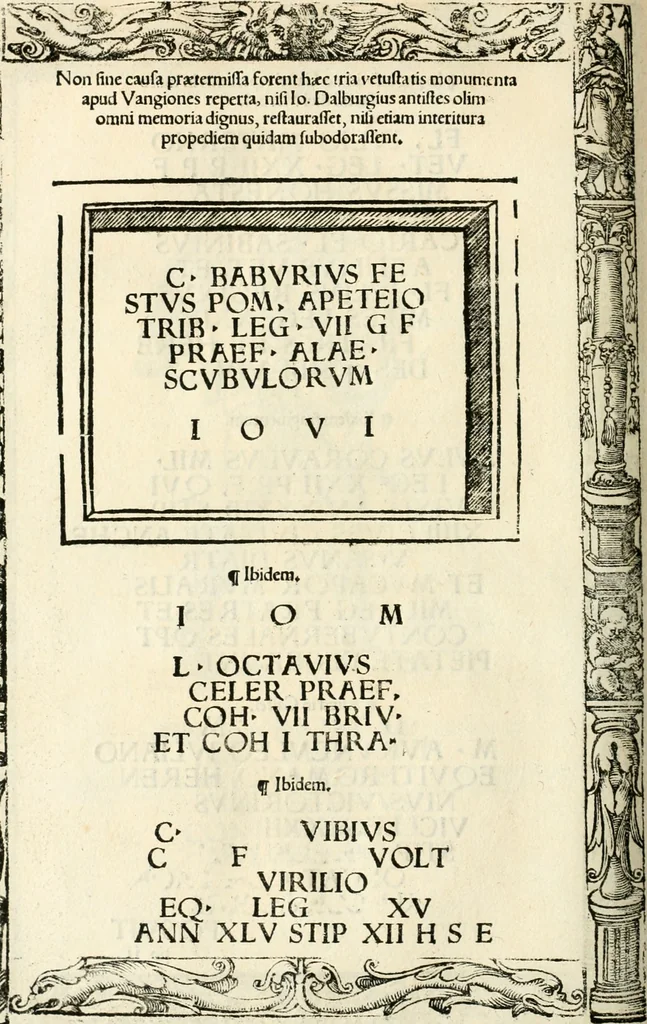An illustration from Inscriptiones sacrosanctae vetvstatis : non illae qvidem romanae, sed totivs fere orbis svmmo stvdio ac maximis impensis Terra Mariqs conquisitæ feliciter incipiunt, 1534, leaf 525