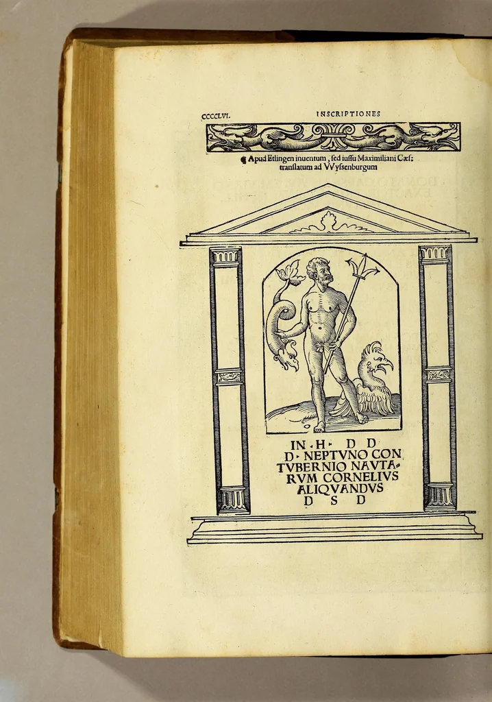 An illustration from Inscriptiones sacrosanctae vetustatis non illae quidem Romanae, sed totius fere orbis summo studio ac maxiimis impensis terra mariq[ue] conquisitae feliciter incipiunt., 1534, leaf 496