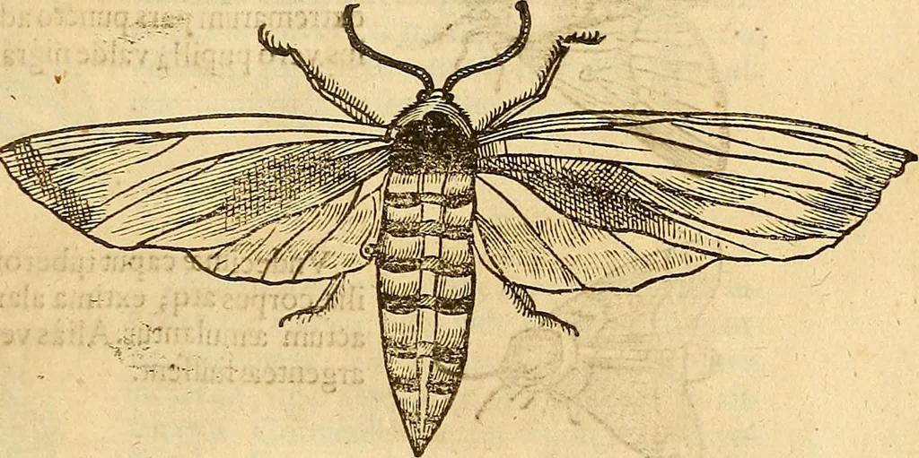 An illustration from Insectorum sive minimorum animalium theatrum: olim ab Edoardo Wottono, Conrado Gesnero, Thomaque Pennio inchoatum: tandem Tho. Movfeti Londinâtis operâ sumptibusq; maximis concinnatum, auctum, perfectum: et ad vivum expressis iconibus suprà quingentis illustratum, 1634, leaf 120