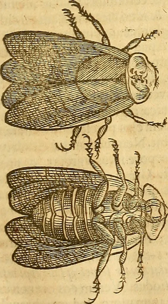 An illustration from Insectorum sive minimorum animalium theatrum: olim ab Edoardo Wottono, Conrado Gesnero, Thomaque Pennio inchoatum: tandem Tho. Movfeti Londinâtis operâ sumptibusq; maximis concinnatum, auctum, perfectum: et ad vivum expressis iconibus suprà quingentis illustratum, 1634, leaf 158