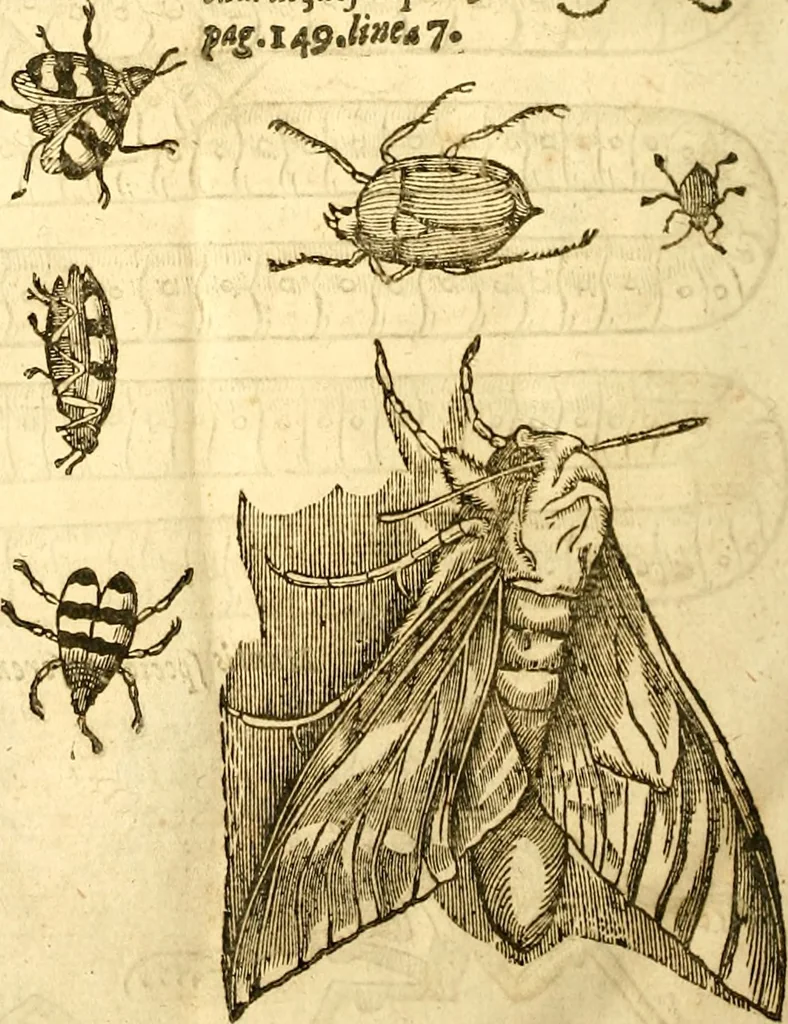 An illustration from Insectorum sive minimorum animalium theatrum: olim ab Edoardo Wottono, Conrado Gesnero, Thomaque Pennio inchoatum: tandem Tho. Movfeti Londinâtis operâ sumptibusq; maximis concinnatum, auctum, perfectum: et ad vivum expressis iconibus suprà quingentis illustratum, 1634, leaf 349
