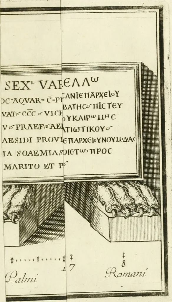 An illustration from In sepulchralem lapidem Sexti Varii Marcelli in agro Veliterno nuper effossum observationes, 1765, leaf 32
