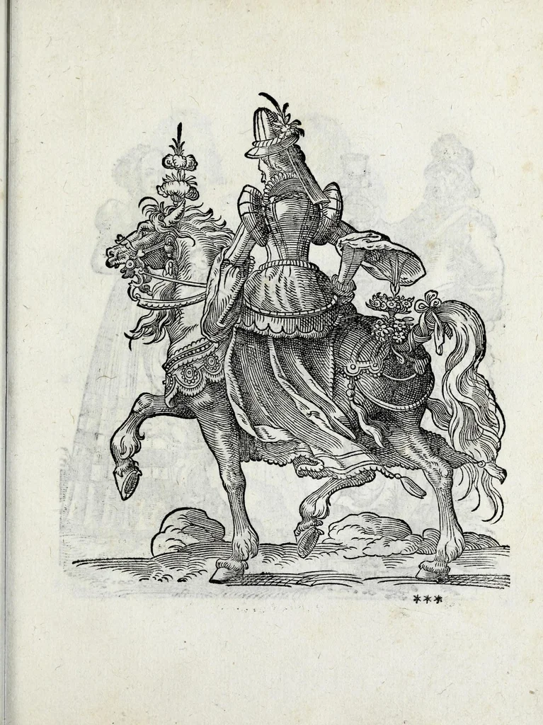 An illustration from Insignia sacrae caesareae maiestatis, principvm electorvm, ac aliqvot illvstrissimarvm, illvstrium, nobilium, & aliarum familiarum, formis artificiosissimis expressa : addito cuiq[ue] peculiari symbolo, & carmine octasticho, quibus cum ipsum insigne tum symbolum ingeniosè, ac sine vlla arrogantia vel mordacitate, liberaliter explicantur : his adiecta svnt totidem vacva (vti appellant) scuta, vt alij quoq[ue], quib. hoc institutum placebit, suae etiam gentis imagines penicillo adijcere possint .., 1579, leaf 233