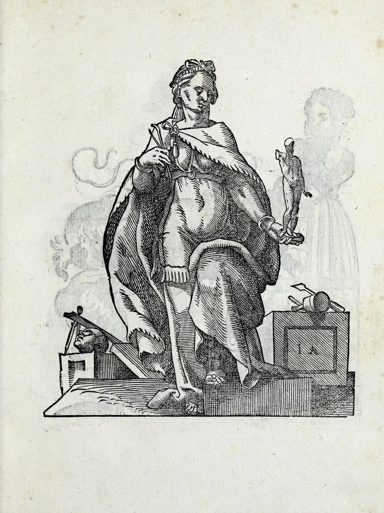 An illustration from Insignia sacrae caesareae maiestatis, principvm electorvm, ac aliqvot illvstrissimarvm, illvstrium, nobilium, & aliarum familiarum, formis artificiosissimis expressa : addito cuiq[ue] peculiari symbolo, & carmine octasticho, quibus cum ipsum insigne tum symbolum ingeniosè, ac sine vlla arrogantia vel mordacitate, liberaliter explicantur : his adiecta svnt totidem vacva (vti appellant) scuta, vt alij quoq[ue], quib. hoc institutum placebit, suae etiam gentis imagines penicillo adijcere possint .., 1579, leaf 255