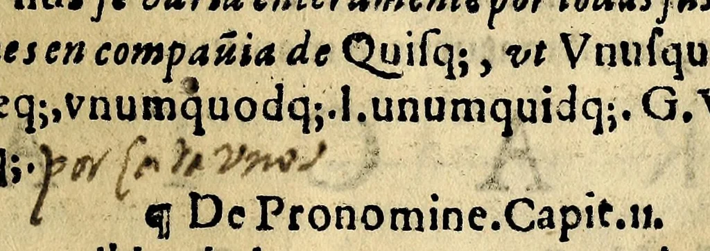 An illustration from Institutiones grammaticae Latino carmine : Hispana cum explicatione, nunc primu[m] ex authoribus omnium probatissimis in lucidissimum compendium collectae, & in quinque tractatus distributae., 1595, leaf 47