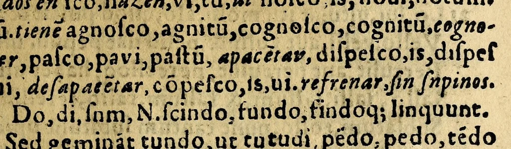 An illustration from Institutiones grammaticae Latino carmine : Hispana cum explicatione, nunc primu[m] ex authoribus omnium probatissimis in lucidissimum compendium collectae, & in quinque tractatus distributae., 1595, leaf 93