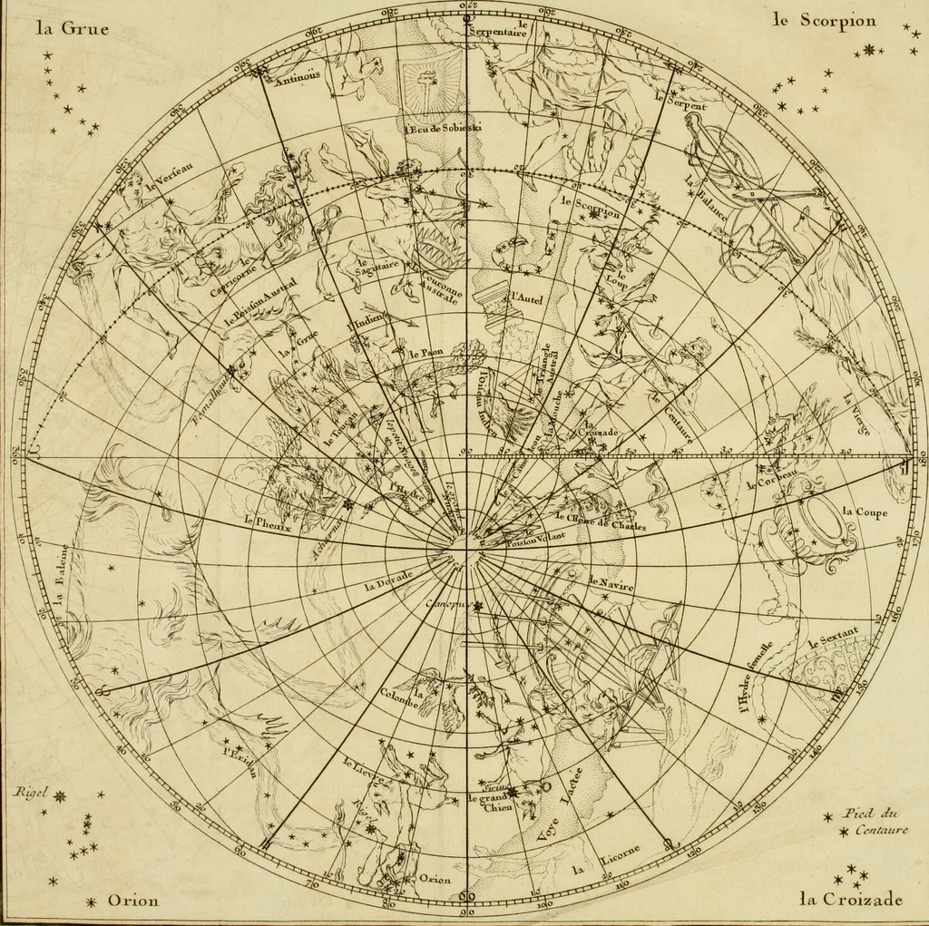 An illustration from Institutions astronomiques, ou Leçons élémentaires d'astronomie : pour servir d'introduction à la physique céleste, & à la science des longitudes, avec de nouvelles tables d'équation corrigées; et particulierement les tables du soleil, de la lune & des satellites: précédées d'un essai sur l'histoire de l'astronomie moderne, 1746, leaf 144