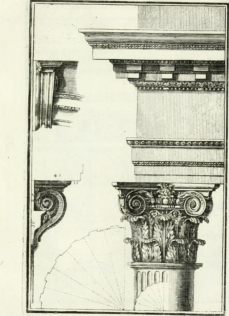 An illustration from Instituzione pratica dell' architettura civile per la decorazione de' pubblici, e privati edifici : preceduta da un articolo di geometria in pratica ad uso delli disegnatori ed artifici, 1766, leaf 110