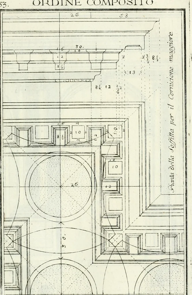 An illustration from Instituzione pratica dell' architettura civile per la decorazione de' pubblici, e privati edifici : preceduta da un articolo di geometria in pratica ad uso delli disegnatori ed artifici, 1766, leaf 112