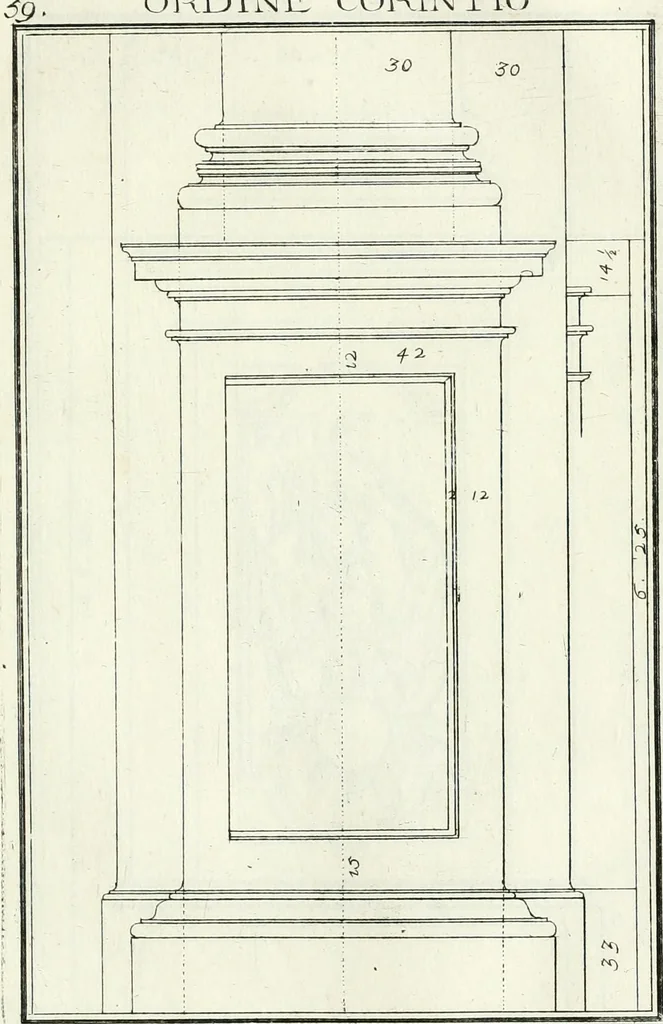 An illustration from Instituzione pratica dell' architettura civile per la decorazione de' pubblici, e privati edifici : preceduta da un articolo di geometria in pratica ad uso delli disegnatori ed artifici, 1766, leaf 124