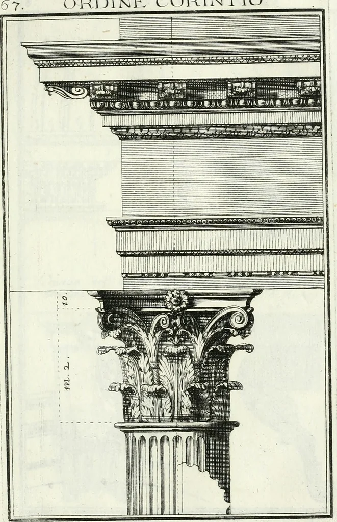 An illustration from Instituzione pratica dell' architettura civile per la decorazione de' pubblici, e privati edifici : preceduta da un articolo di geometria in pratica ad uso delli disegnatori ed artifici, 1766, leaf 140