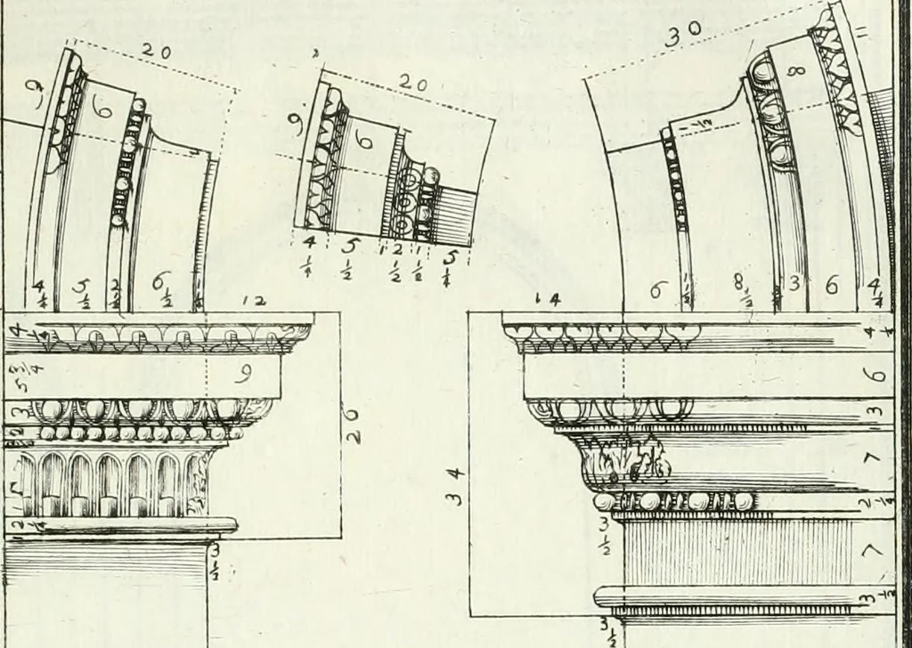 An illustration from Instituzione pratica dell' architettura civile per la decorazione de' pubblici, e privati edifici : preceduta da un articolo di geometria in pratica ad uso delli disegnatori ed artifici, 1766, leaf 142