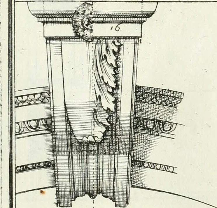 An illustration from Instituzione pratica dell' architettura civile per la decorazione de' pubblici, e privati edifici : preceduta da un articolo di geometria in pratica ad uso delli disegnatori ed artifici, 1766, leaf 142