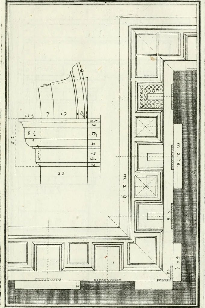 An illustration from Instituzione pratica dell' architettura civile per la decorazione de' pubblici, e privati edifici : preceduta da un articolo di geometria in pratica ad uso delli disegnatori ed artifici, 1766, leaf 164