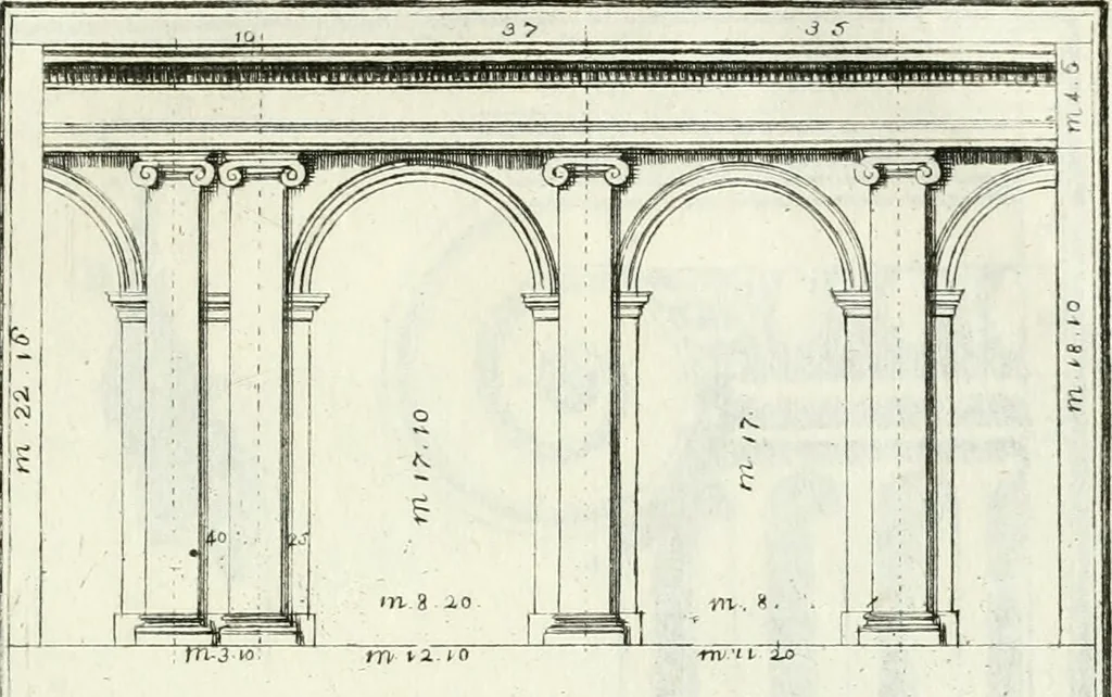 An illustration from Instituzione pratica dell' architettura civile per la decorazione de' pubblici, e privati edifici : preceduta da un articolo di geometria in pratica ad uso delli disegnatori ed artifici, 1766, leaf 170