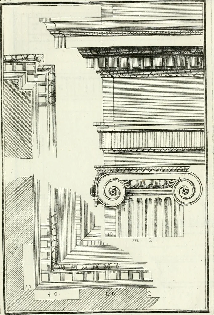 An illustration from Instituzione pratica dell' architettura civile per la decorazione de' pubblici, e privati edifici : preceduta da un articolo di geometria in pratica ad uso delli disegnatori ed artifici, 1766, leaf 178