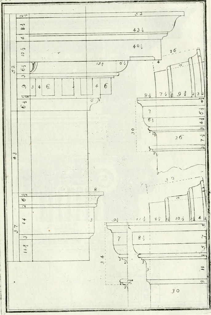 An illustration from Instituzione pratica dell' architettura civile per la decorazione de' pubblici, e privati edifici : preceduta da un articolo di geometria in pratica ad uso delli disegnatori ed artifici, 1766, leaf 180