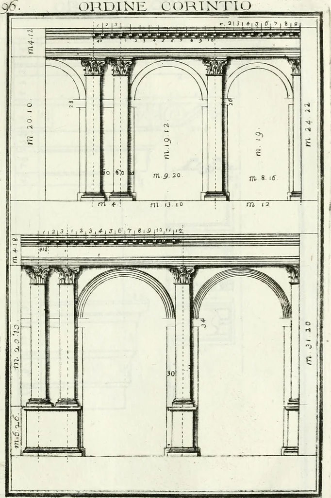 An illustration from Instituzione pratica dell' architettura civile per la decorazione de' pubblici, e privati edifici : preceduta da un articolo di geometria in pratica ad uso delli disegnatori ed artifici, 1766, leaf 198