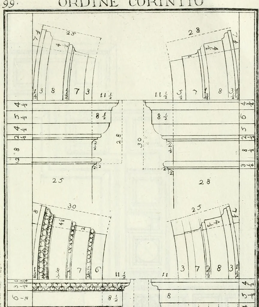 An illustration from Instituzione pratica dell' architettura civile per la decorazione de' pubblici, e privati edifici : preceduta da un articolo di geometria in pratica ad uso delli disegnatori ed artifici, 1766, leaf 204