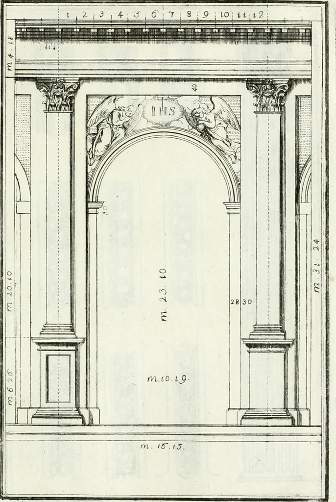 An illustration from Instituzione pratica dell' architettura civile per la decorazione de' pubblici, e privati edifici : preceduta da un articolo di geometria in pratica ad uso delli disegnatori ed artifici, 1766, leaf 210