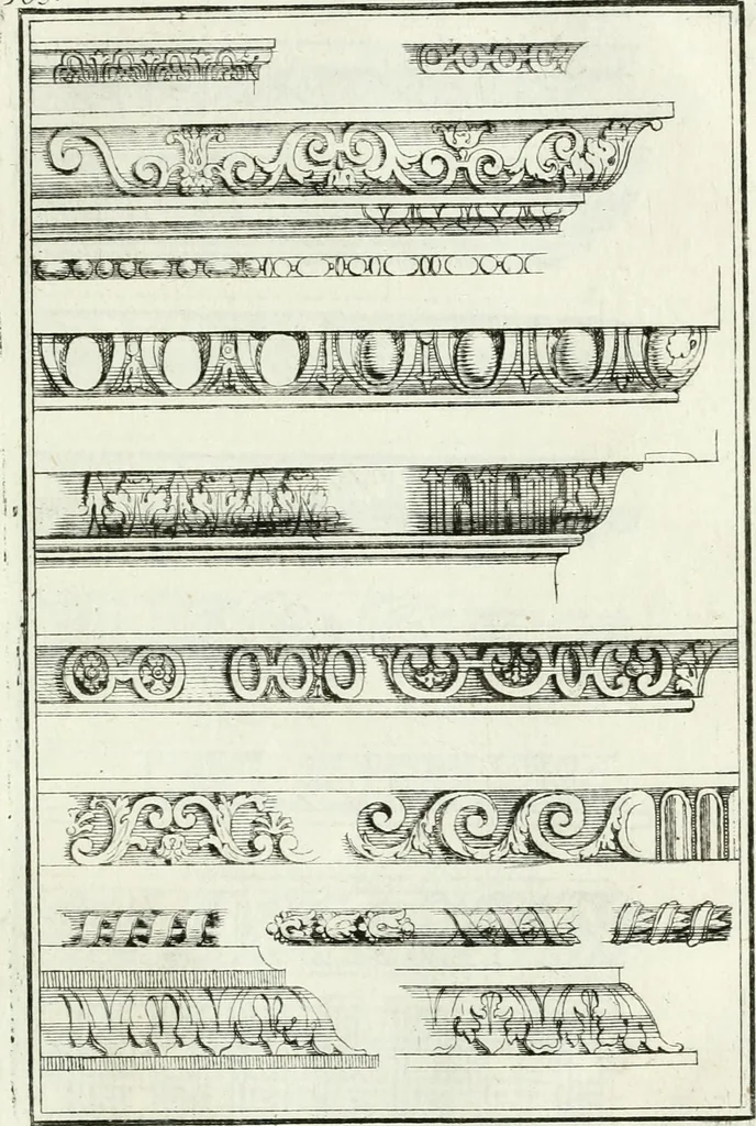 An illustration from Instituzione pratica dell' architettura civile per la decorazione de' pubblici, e privati edifici : preceduta da un articolo di geometria in pratica ad uso delli disegnatori ed artifici, 1766, leaf 216