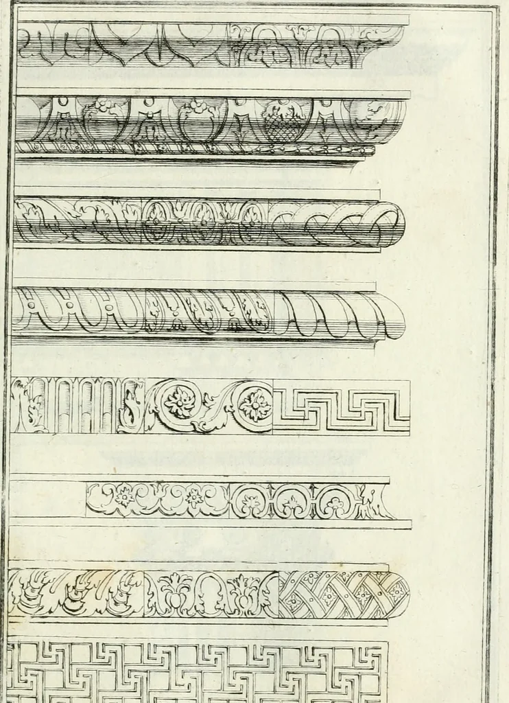 An illustration from Instituzione pratica dell' architettura civile per la decorazione de' pubblici, e privati edifici : preceduta da un articolo di geometria in pratica ad uso delli disegnatori ed artifici, 1766, leaf 218