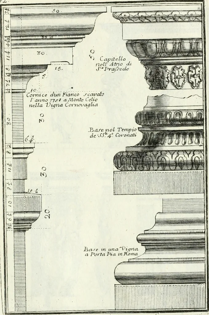 An illustration from Instituzione pratica dell' architettura civile per la decorazione de' pubblici, e privati edifici : preceduta da un articolo di geometria in pratica ad uso delli disegnatori ed artifici, 1766, leaf 230