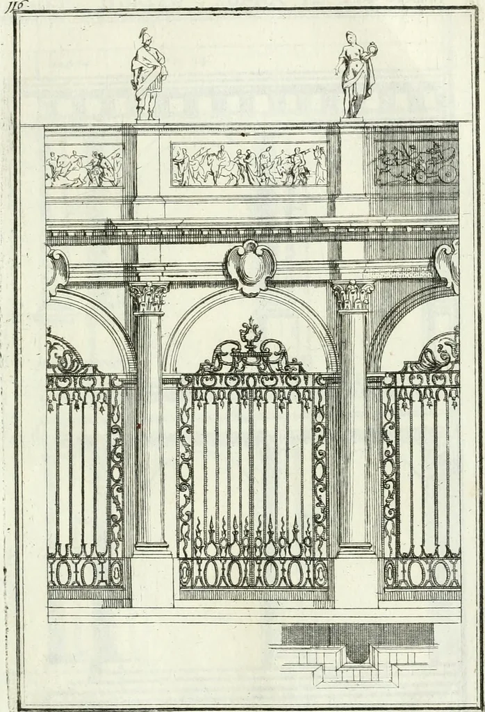 An illustration from Instituzione pratica dell' architettura civile per la decorazione de' pubblici, e privati edifici : preceduta da un articolo di geometria in pratica ad uso delli disegnatori ed artifici, 1766, leaf 238