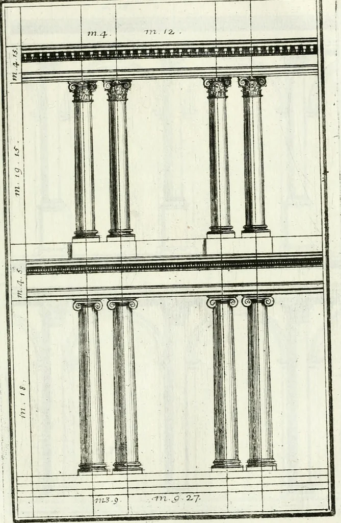 An illustration from Instituzione pratica dell' architettura civile per la decorazione de' pubblici, e privati edifici : preceduta da un articolo di geometria in pratica ad uso delli disegnatori ed artifici, 1766, leaf 246