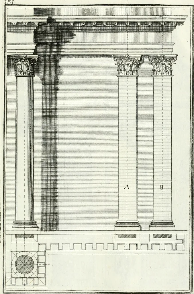 An illustration from Instituzione pratica dell' architettura civile per la decorazione de' pubblici, e privati edifici : preceduta da un articolo di geometria in pratica ad uso delli disegnatori ed artifici, 1766, leaf 268