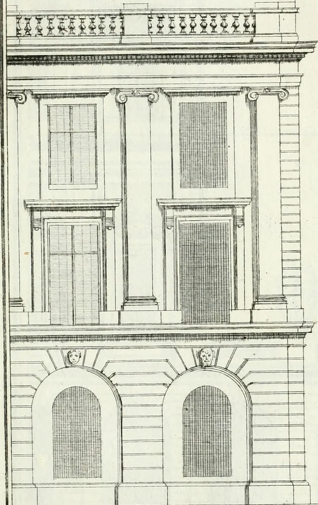 An illustration from Instituzione pratica dell' architettura civile per la decorazione de' pubblici, e privati edifici : preceduta da un articolo di geometria in pratica ad uso delli disegnatori ed artifici, 1766, leaf 280