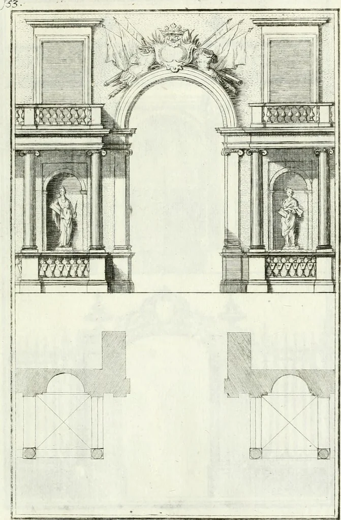 An illustration from Instituzione pratica dell' architettura civile per la decorazione de' pubblici, e privati edifici : preceduta da un articolo di geometria in pratica ad uso delli disegnatori ed artifici, 1766, leaf 312